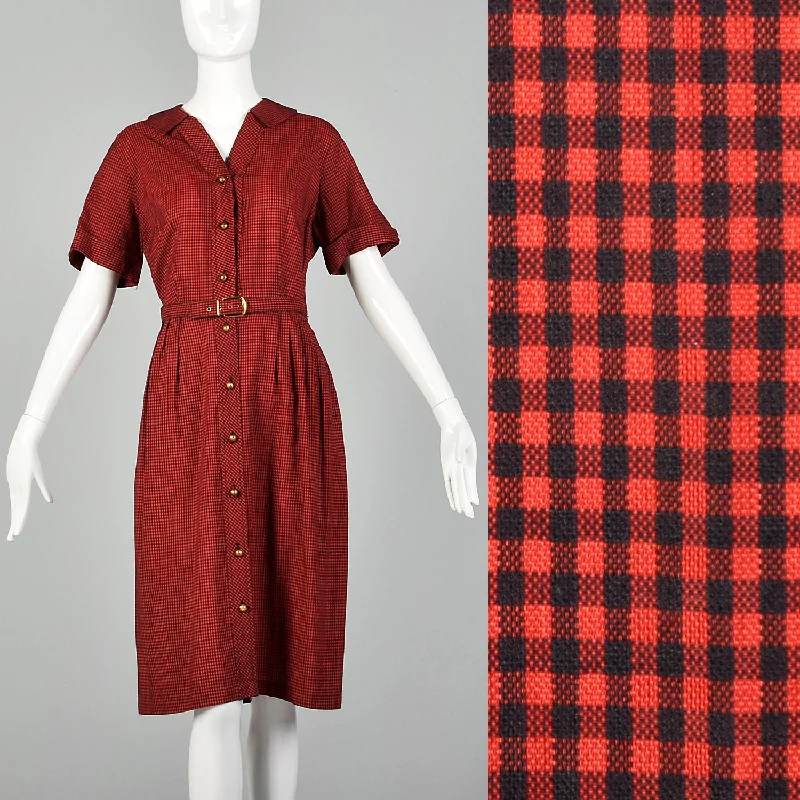 XL 1950s Red and Black Gingham Day Dress Elegant unclassified dresses