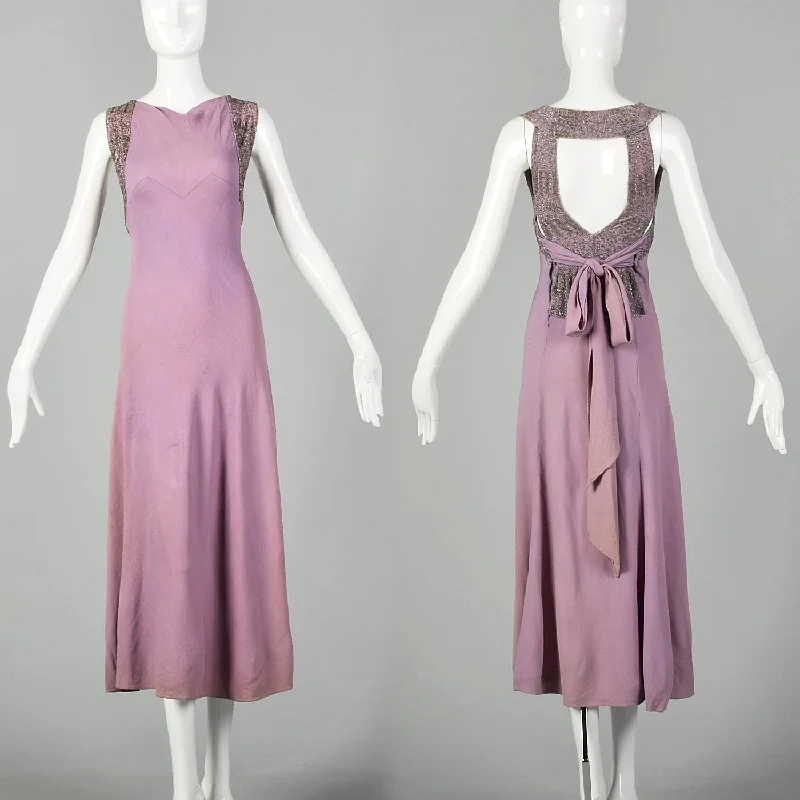 XXS 1930s Lucile Paray Bias Cut Lavender Beaded Evening Dress Keyhole Back Y2K unclassified dresses