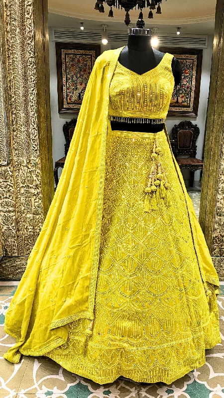 Yellow Georgette Lehenga With Sequence and Thread Work Engagement unclassified dresses