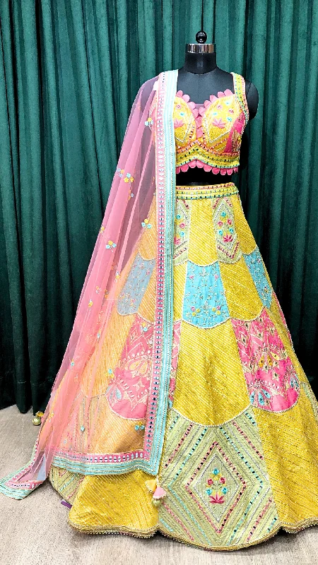 Yellow Silk Lehenga With Zari, Gotapatti And Mirror Fall unclassified dresses