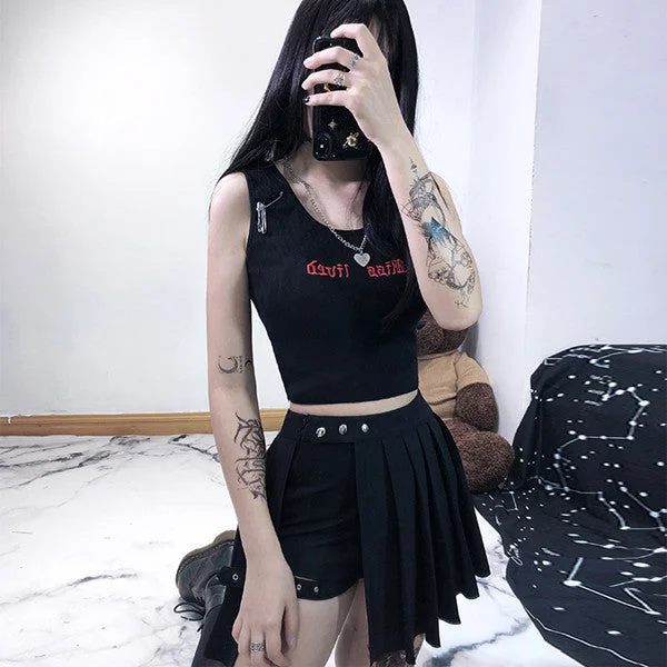 Embroidered short black sling top yv42207 Soft Mini Skirt