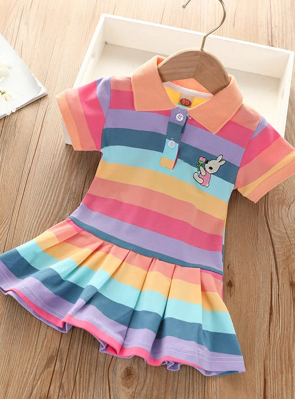 Rainbow Pleated Short Sleeve Thin Princess Skirt Pleated Mini Skirt