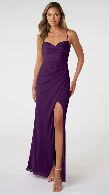 Azazie AZAZIE ASHANA Sheath Lace Mesh Floor-Length Dress Grape Lace Dress Vibe