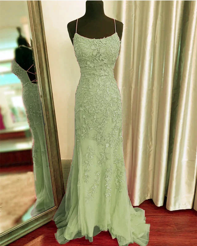 Elegant Mermaid Lace Prom Dresses Open Back Lace Dress Lace