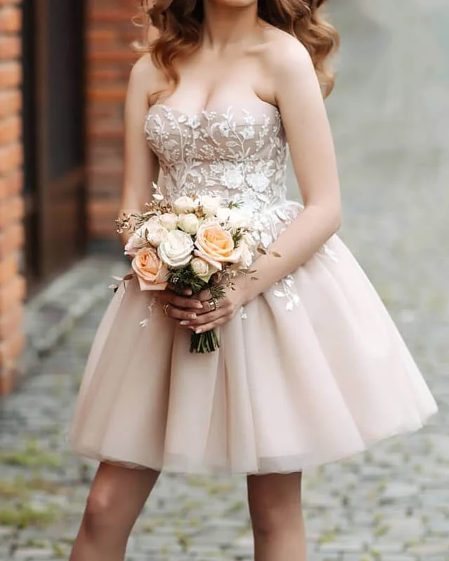 Champagne Tulle Homecoming Dress Lace Embroidery Sweetheart Lace Dress Trendy