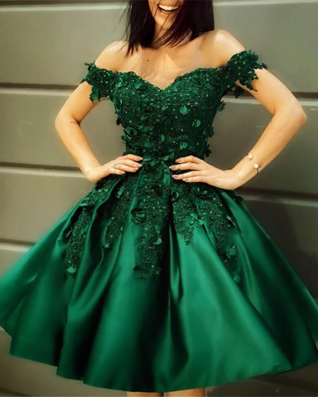 Dark Green Homecoming Dress With 3D Lace Flowers Chic Lace Dress