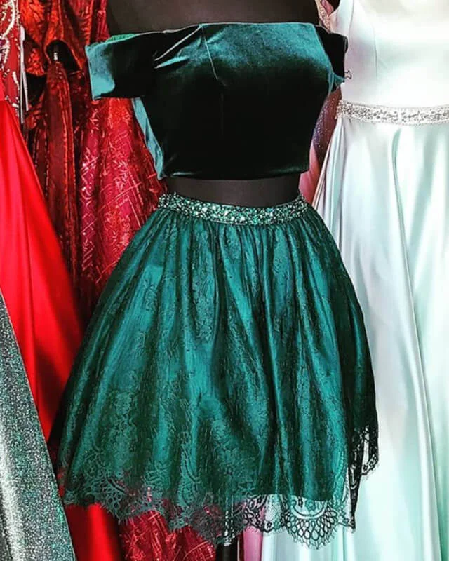 Two Piece Velvet And Lace Homecoming Dresses Lace Dress Design