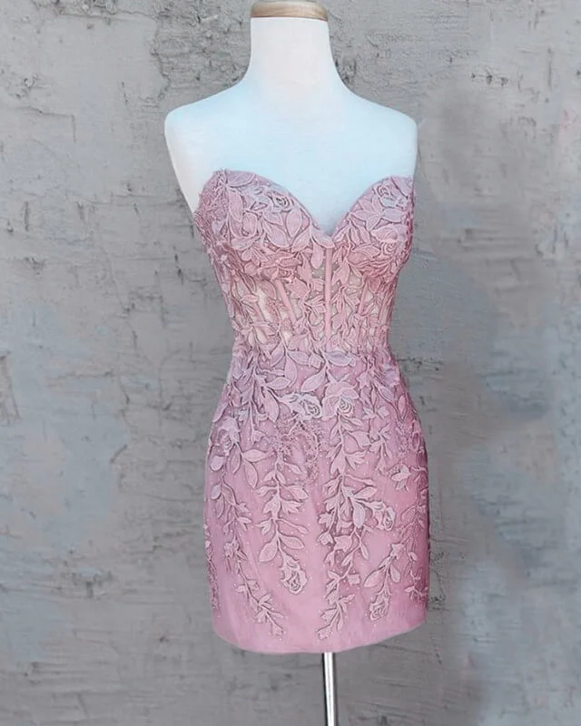 Blush Lace Corset Homecoming Dress Lace Dress Accent