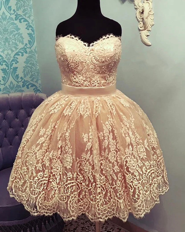 Short Lace Sweetheart Homecoming Dresses With Bow Lace Dress Chic