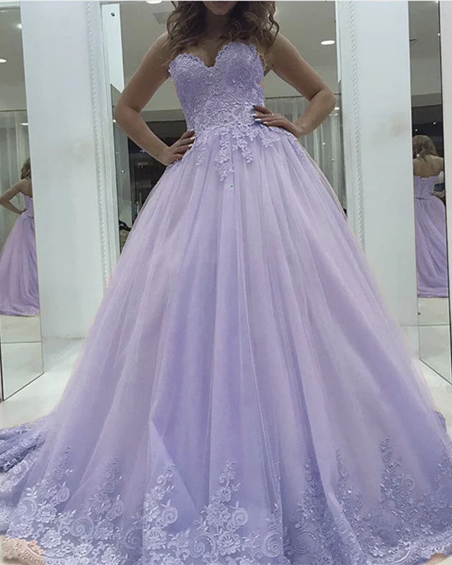 Lace Sweetheart Ball Gown Tulle Prom Dresses Elegant Lace A-line Dress