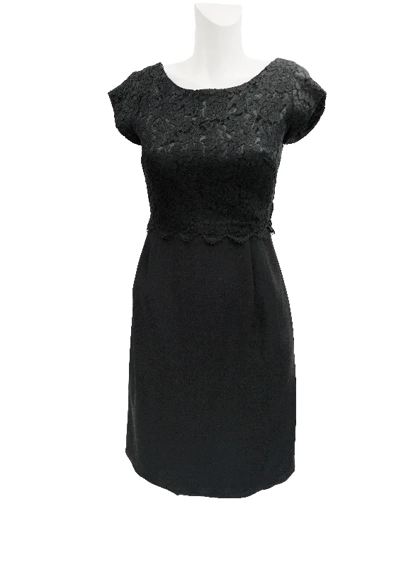 Vintage Little Black Dress with Lace Bodice, UK8 Lace Dress Shine