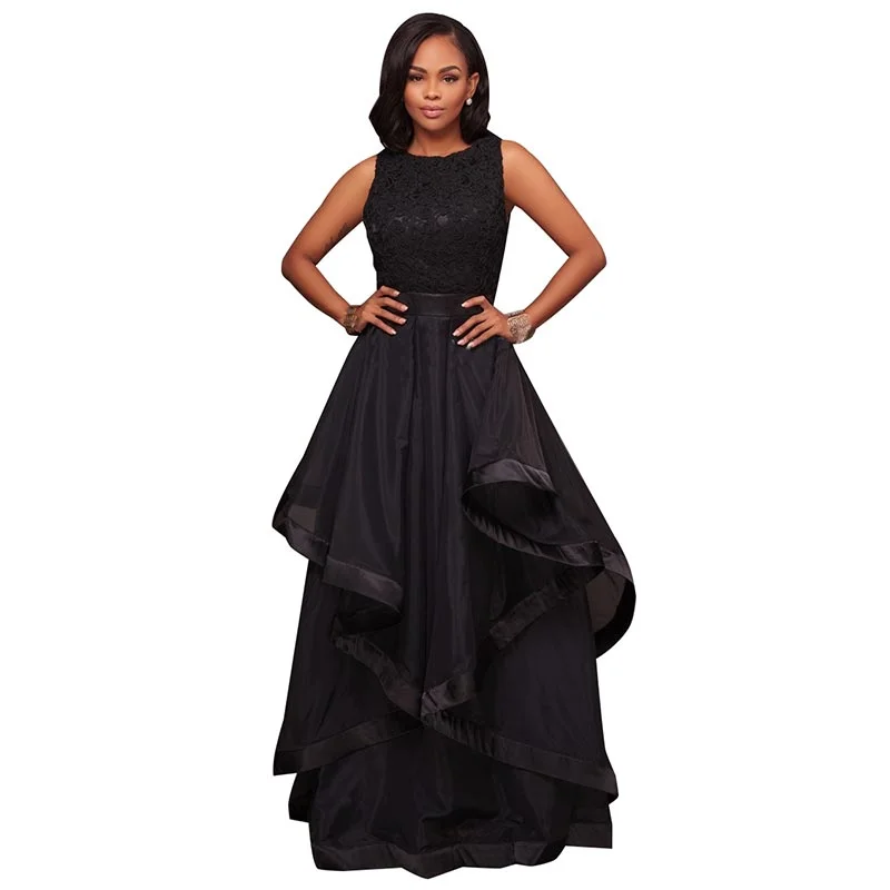 Malissa Black Ruffled Skirt Maxi Dress #Maxi Dress #Black #Evening Dress Chic Maxi Skirt