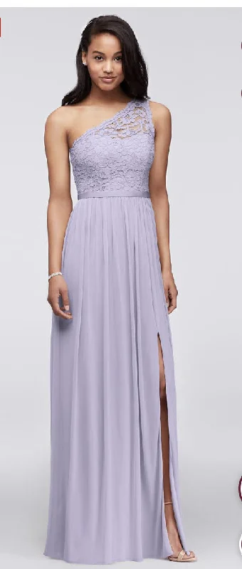 David's Bridal Iris Long One Shoulder Lace Bridesmaid 6 (F17063) Printed A-line Maxi