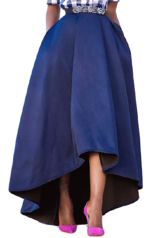 Sexy Navy Blue Asymmetric High-Low Hem Maxi Prom Skirt Casual Maxi Skirt