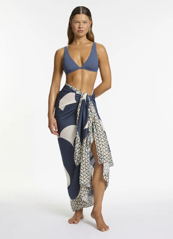 Acacia Long Sarong - Steel Blue Black Maxi Skirt