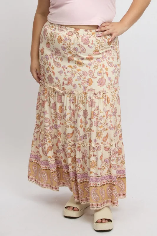 Beige Boho Tiered Maxi Skirt Bohemian Maxi Skirt