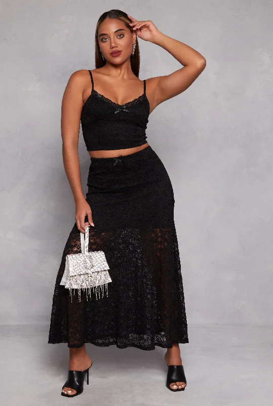 Almost Famous Floral Lace Maxi Skirt Casual Long Skirt