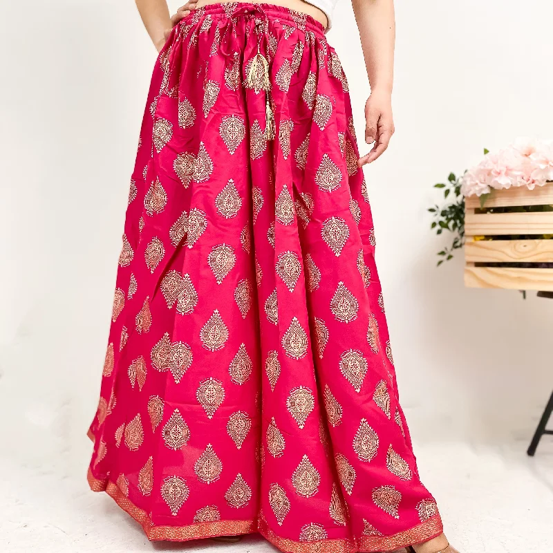 Cotton Long Printed Skirt Front Pocket Maxi