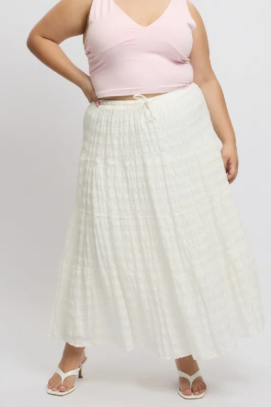 White Textured Tiered Maxiskirt Button-up Maxi Skirt