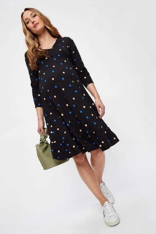 Multi Colour Spot V-Neck Tier Midi Dress Everyday Midi Skirt