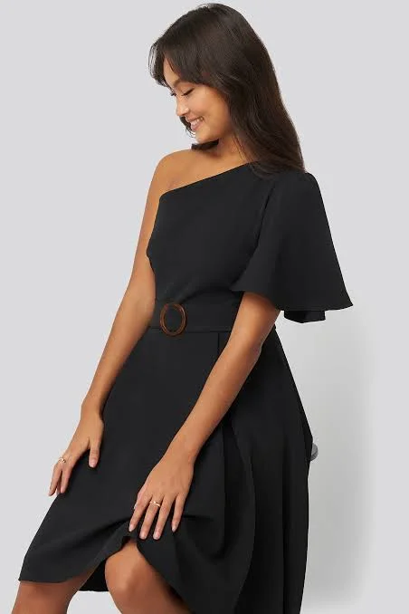 One Shoulder Belted Midi Dress Long Midi Skirt