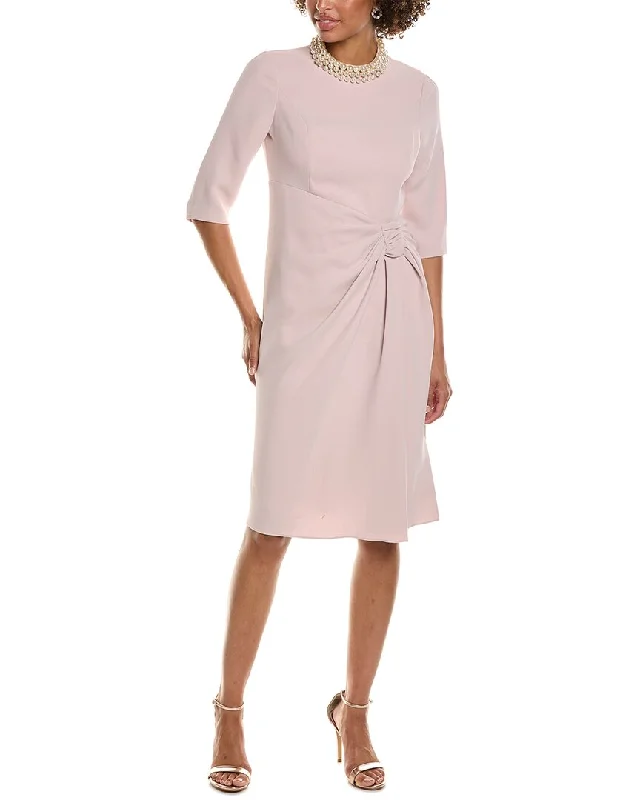 Teri Jon by Rickie Freeman Stretch Crepe Pearl Midi Dress Ruffled Midi Skirt