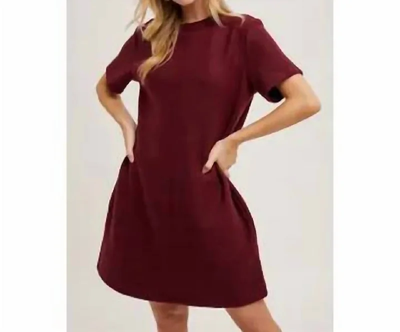 Burgundy T-Shirt Short Dress Midi Shirt Dress