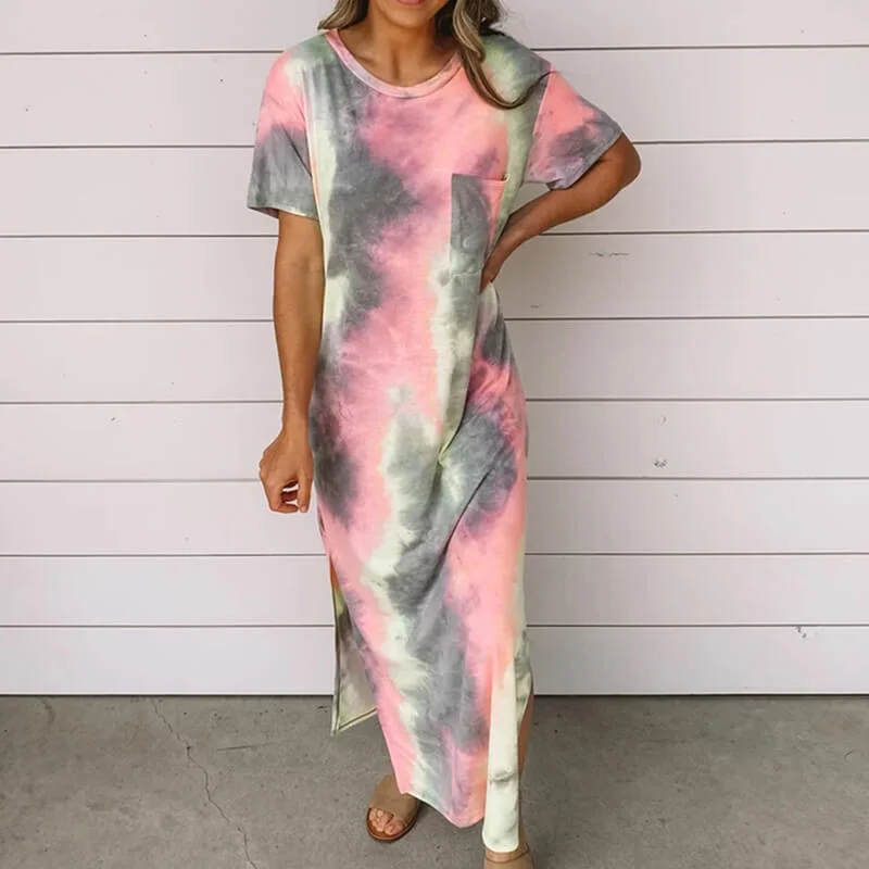 Multicolor Loose Ankle Length T Shirt Dress High-Waisted Shirt Dress