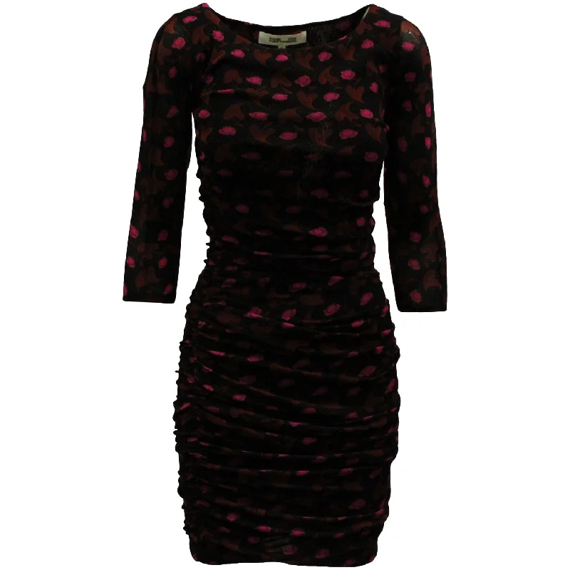 Diane Von Furstenberg Alfie Ruched Bodycon Dress in Dark Brown Nylon Velvet Bodycon Dress