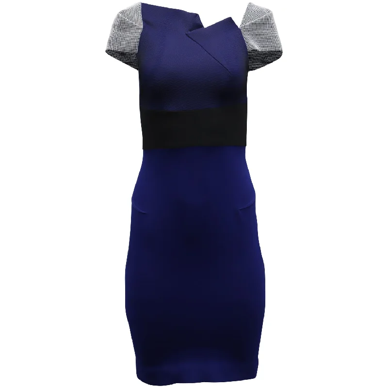 Roland Mouret Accent Sleeve Bodycon Dress in Blue Polyester Slim Fit Dress