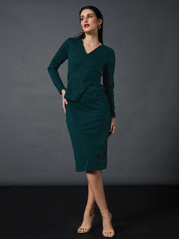 Women Emerald Peplum Bodycon Dress Bodycon Cocktail Dress