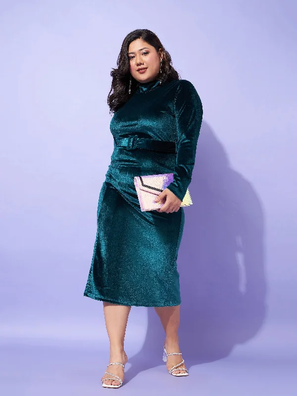 Women Emerald Velvet Front Slit Bodycon Dress Glam Bodycon Dress