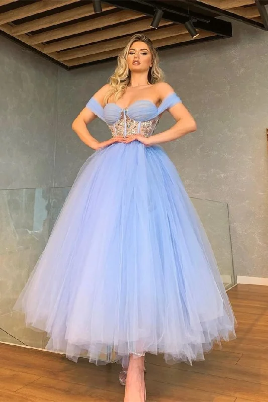 Fabulous Off-the-Shoulder Tulle Prom Dress Sweetheart With Crystal,DS4683 Tulle Dress Sparkle