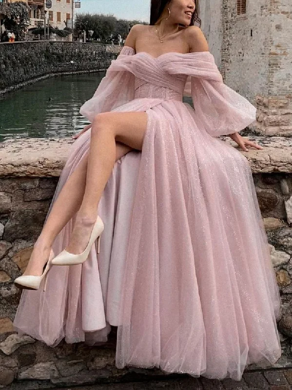 PINK TULLE LONG PROM DRESS, PINK TULLE LONG EVENING DRESS,F04765 White Tulle Dress